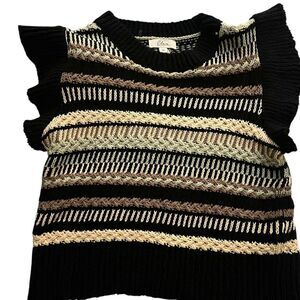 Elan black, gray, cap sleeve textured ruffle pullover knit sweater vest